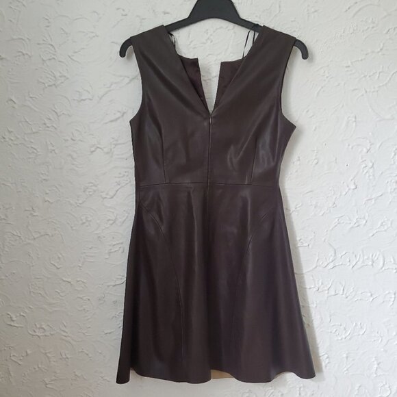 Zara Brown Faux Leather A Line Dress - Picture 5 of 7